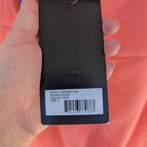 NEW LIKELY Rudina Gown Coral Halter Prom Dress Maxi Leg Slit V-Neck Orange 0 - Picture 6 of 7